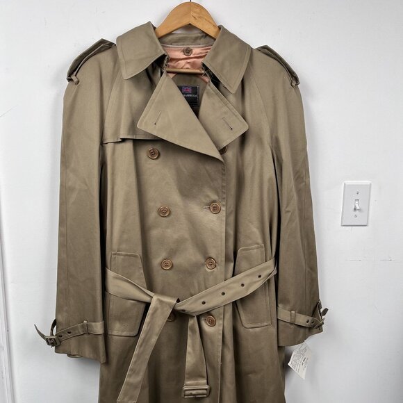 NWT J.G. Chappel London England Tan Wool Lined Double Breasted Trench Coat Sz 40 - Picture 11 of 11